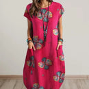 Vintage Elegant Women's Dress O-Neck Short Sleeve Floral Print Mid Dress S4585763 - TUZZUT Qatar Online Shopping