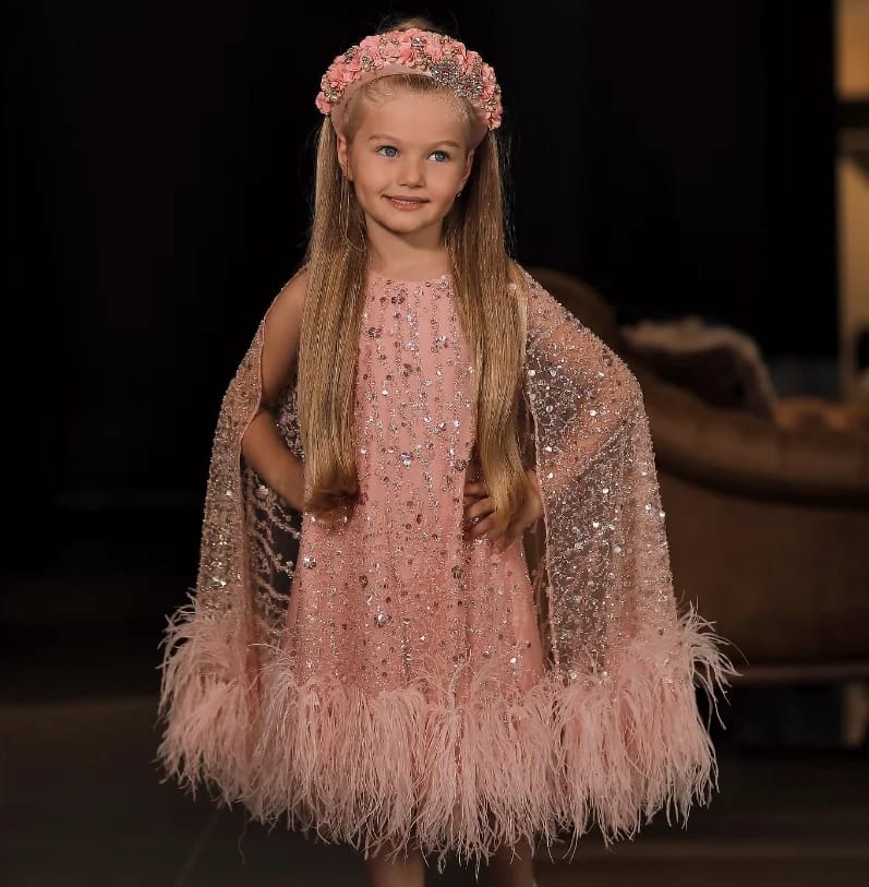 Girl Pink Feather Beaded Embroidery Dress 3-4Y S5084917