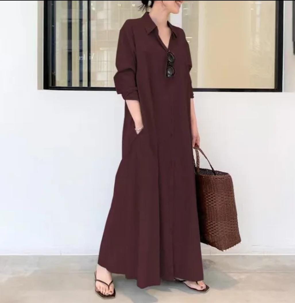 Linen Vintage Maxi Casual Ladies Shirt Dresses B-15696 Linen Vintage Maxi Casual Ladies Shirt Dresses B-15696