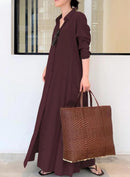 Fashion Women Dress Summer Casual Dresses Linen Vintage Maxi Casual Ladies Shirt Dresses B-15696 - TUZZUT Qatar Online Shopping