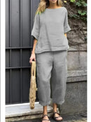 2 Pcs Summer Clothes Women's Outfits O Neck 3/4 Sleeve Wide Pants 5XL B-134204 - TUZZUT Qatar Online Shopping