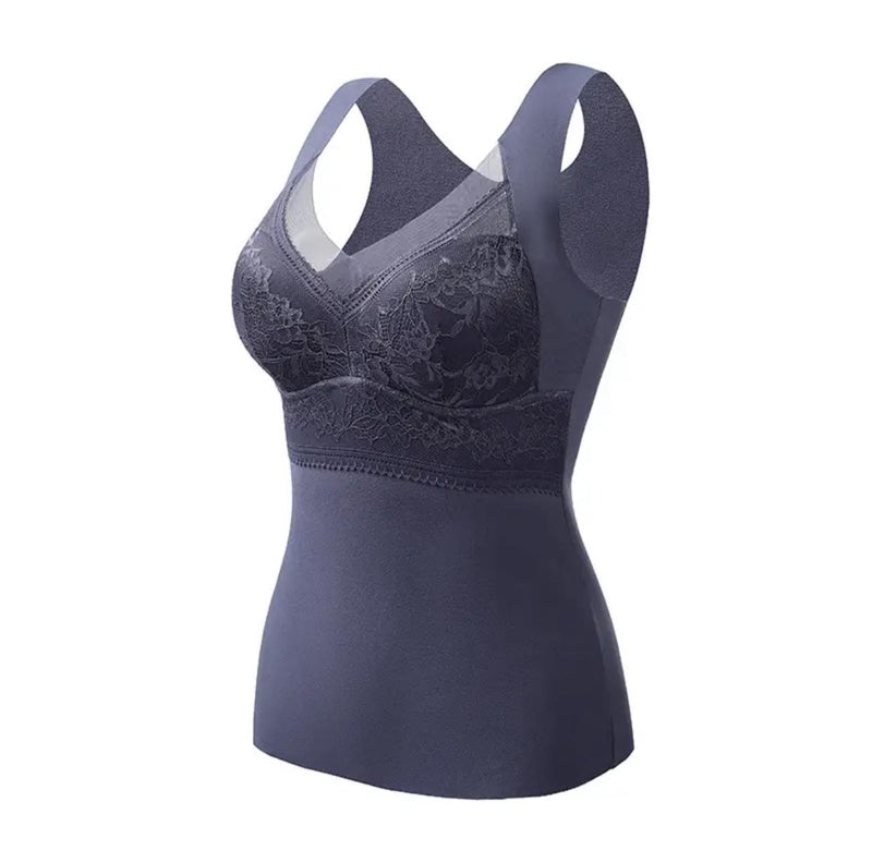Women's Thickened Seamless Lace Thermal Vest With Chest Pad 63018