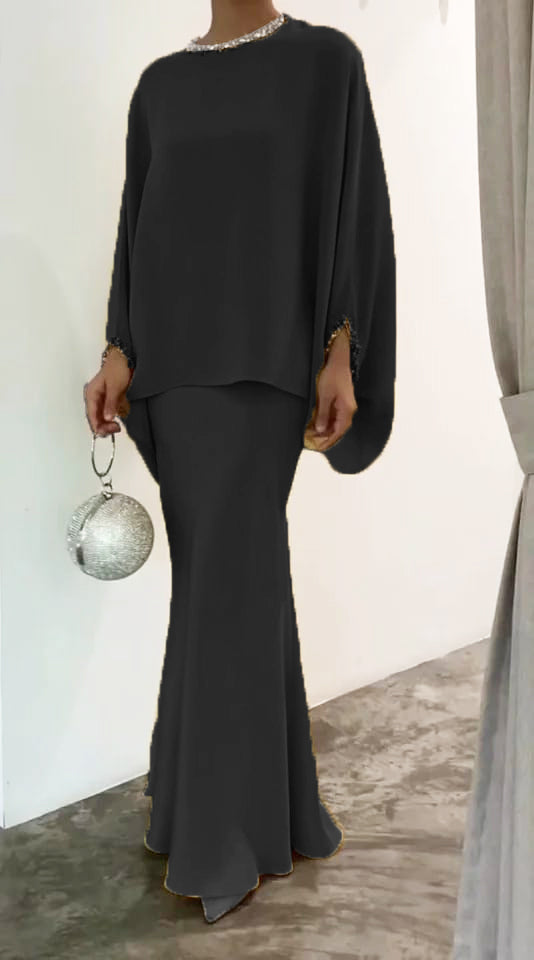 2 Pcs Women's Clothing Pearl Sleeve Dress And Skirt Sets 2XL B-257181 2 Pcs Women's Clothing Pearl Sleeve Dress And Skirt Sets 2XL B-257181
