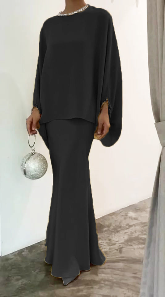 2 Pcs Women's Clothing Pearl Sleeve Dress And Skirt Sets 2XL B-257181
