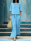 2 Pcs Summer Clothes Women's Outfits O Neck 3/4 Sleeve Wide Pants 5XL B-134204 - TUZZUT Qatar Online Shopping