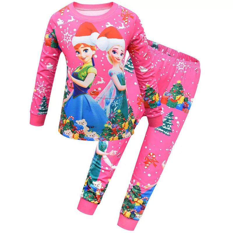 Kid's Christmas Costume Princess Anna Elsa Pyjamas Set Long Sleeve T-shirt+ Pants 5-6Y S2971748