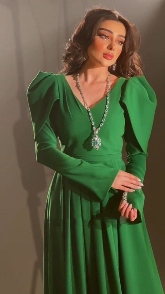 Women's Long Sleeve V-Neck Ankle-Length A-Line Dress L S5078553 Women's Long Sleeve V-Neck Ankle-Length A-Line Dress L S5078553
