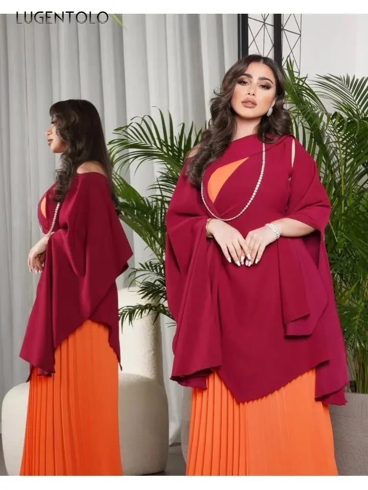 Women Pressed Shawl Party Dress Large Swing Two-piece XXL S4920056 Women Pressed Shawl Party Dress Large Swing Two-piece XXL S4920056