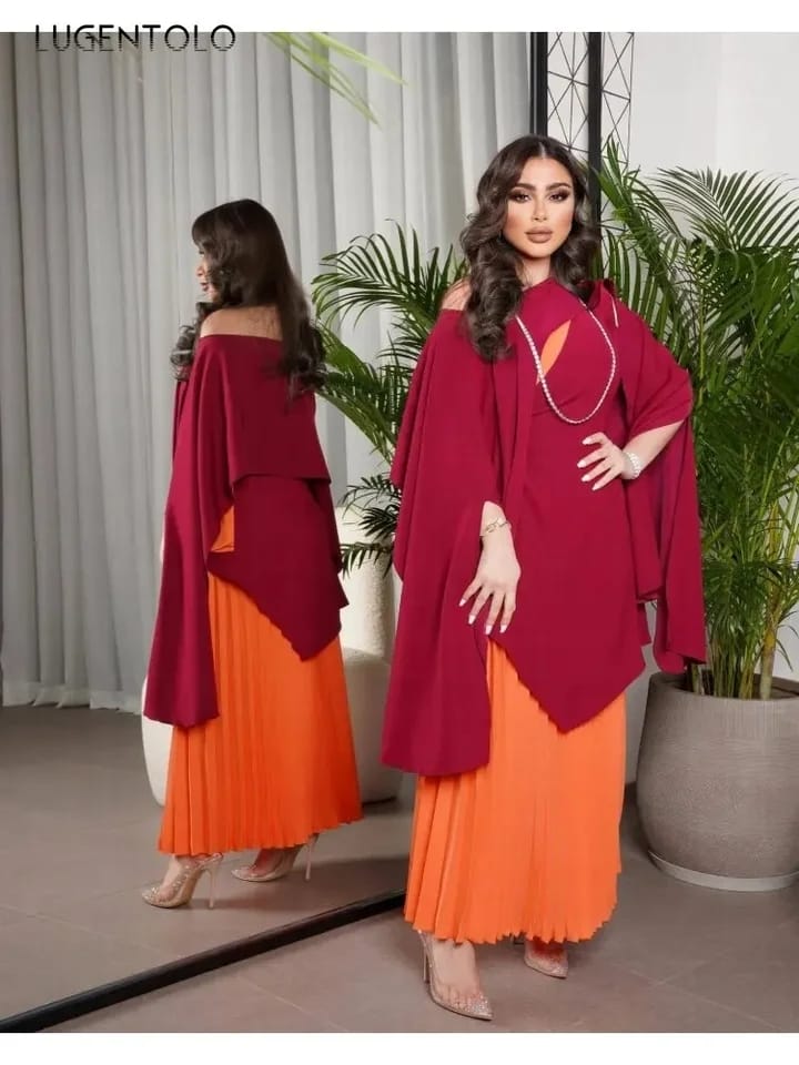 Women Pressed Shawl Party Dress Large Swing Two-piece XXL S4920056 Women Pressed Shawl Party Dress Large Swing Two-piece XXL S4920056