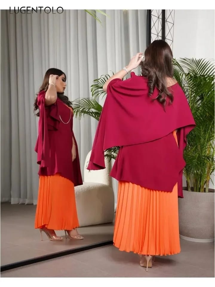 Women Pressed Shawl Party Dress Large Swing Two-piece XXL S4920056 Women Pressed Shawl Party Dress Large Swing Two-piece XXL S4920056