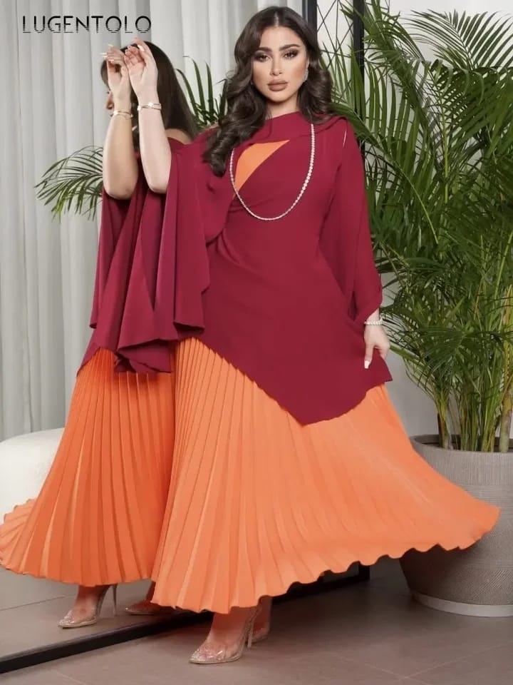 Women Pressed Shawl Party Dress Large Swing Two-piece XXL S4920056 Women Pressed Shawl Party Dress Large Swing Two-piece XXL S4920056