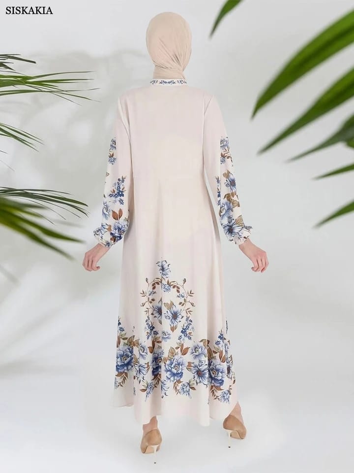 Women's High Neck Kaftan Dress Ethnic Classic Print Elegant Casual XL S5040603