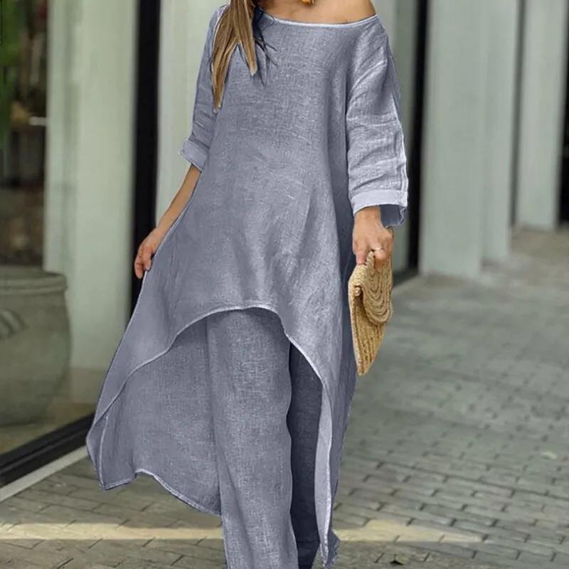 Summer Casual Loose Solid Blouse T-shirt Wide Leg Pants Suit Outfits 2 Piece Set 002528006 Summer Casual Loose Solid Blouse T-shirt Wide Leg Pants Suit Outfits 2 Piece Set 002528006