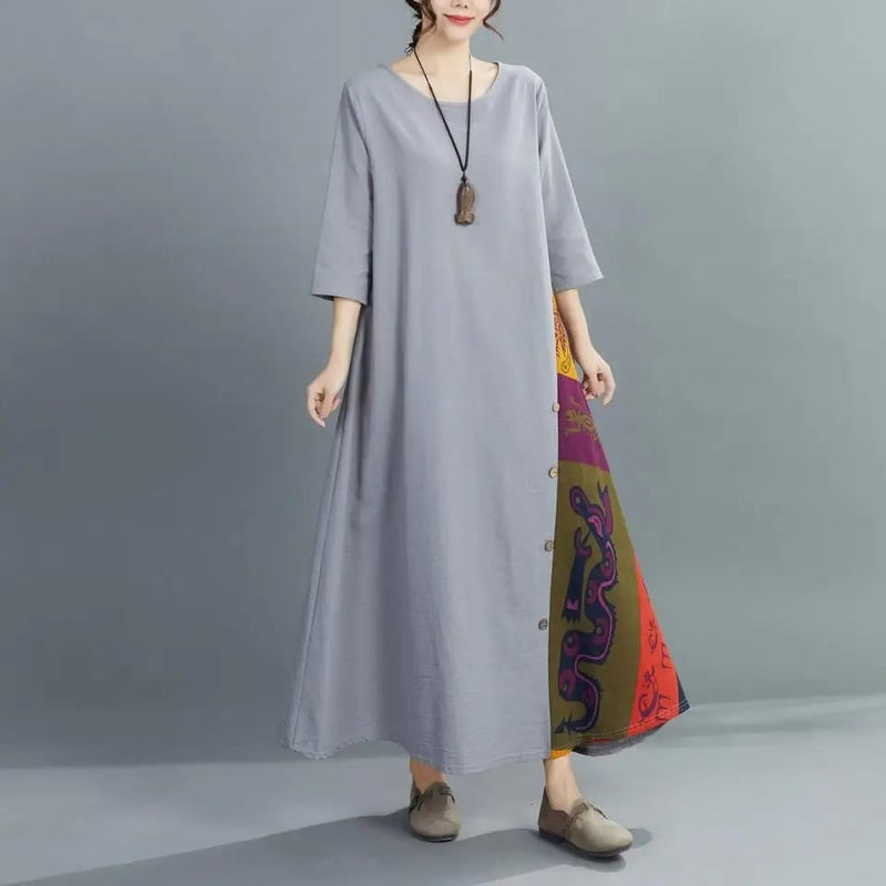 Elegant Retro Printed Maxi Dress for Women M 37936