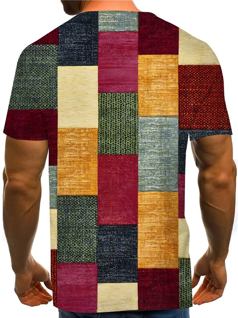 Color Block Digital Print Men's Casual Short Sleeve Crew Neck T-shirt 2XL 4376736016