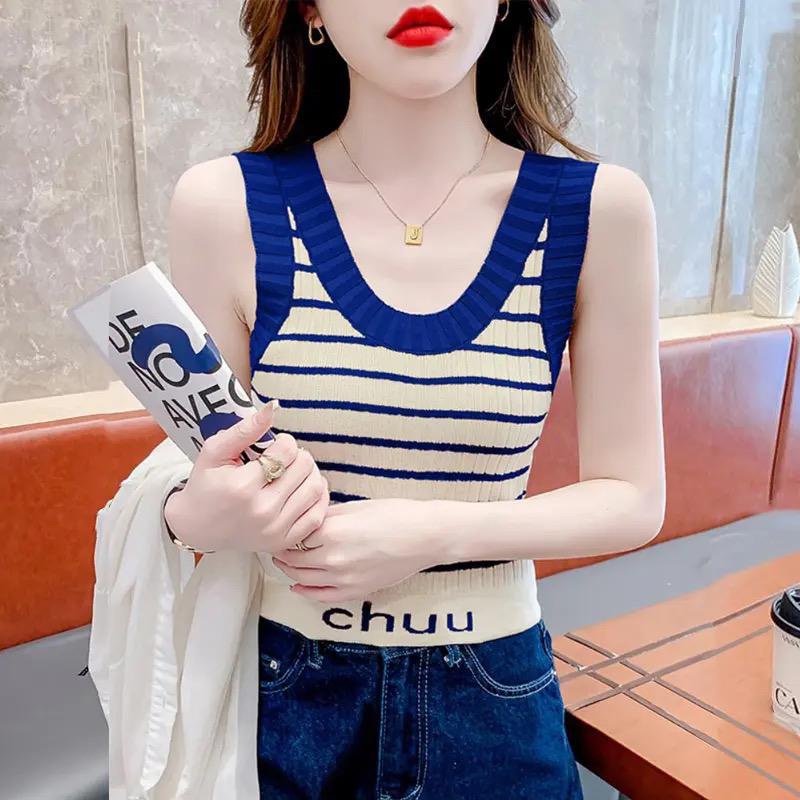 Cool Striped Vest Women Ice Silk Knitted Tank Tops S4924833 Cool Striped Vest Women Ice Silk Knitted Tank Tops S4924833