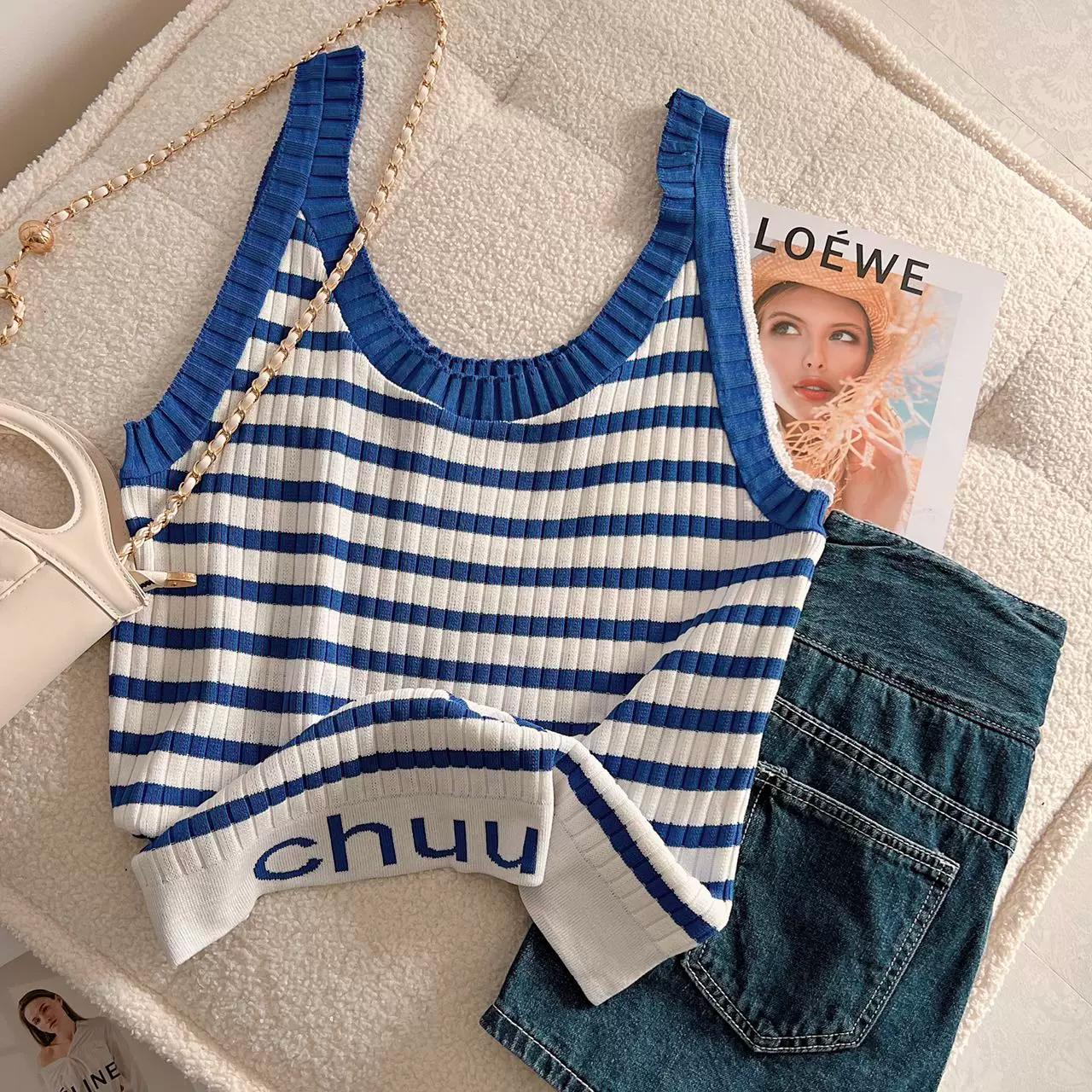 Cool Striped Vest Women Ice Silk Knitted Tank Tops S4924833 Cool Striped Vest Women Ice Silk Knitted Tank Tops S4924833
