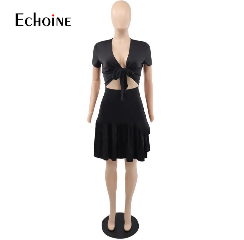 Summer Women Solid Deep V Neck Short Sleeves Top +Short Skirt Two 2 Piece Set XL S4595990 Summer Women Solid Deep V Neck Short Sleeves Top +Short Skirt Two 2 Piece Set XL S4595990