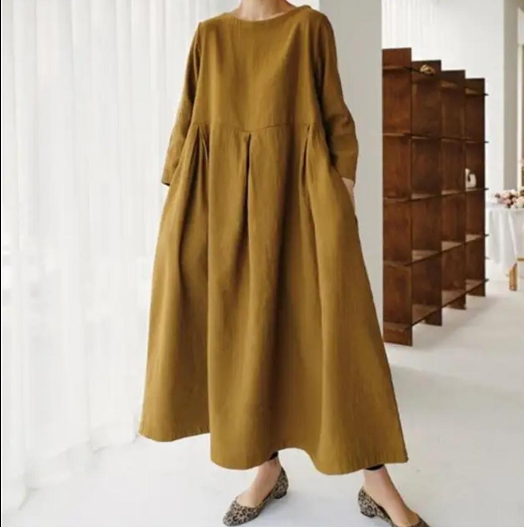Women's Solid Colour Cotton Linen Dress B-88164 Women's Solid Colour Cotton Linen Dress B-88164