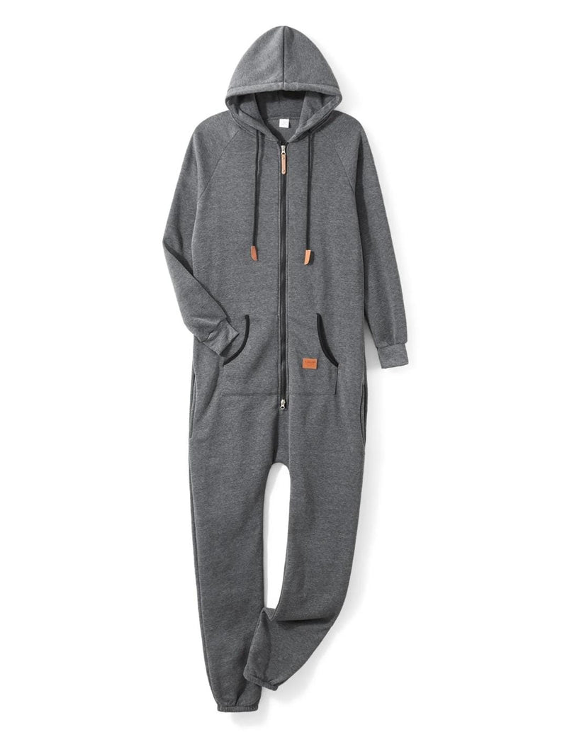 Men's Casual Zip Up Thermal One-piece Hooded Jumpsuit For Winter