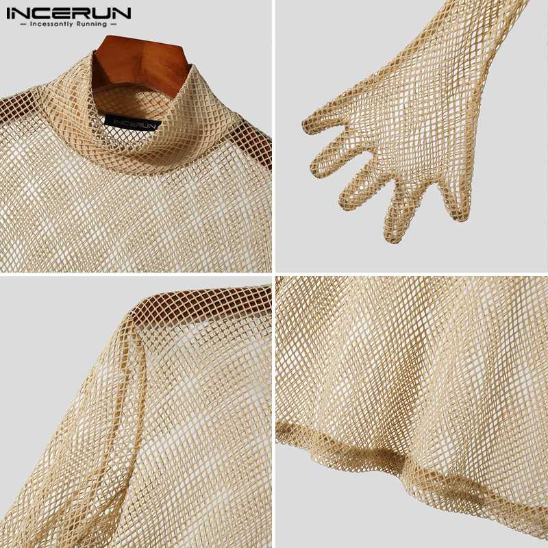 Men T Shirt Mesh Transparent Turtleneck Streetwear Long Sleeve M S4999458