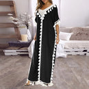 Summer Short Sleeve Tassel Ruffles Muslim Moroccan Kaftan Maxi Dress 000822003 - TUZZUT Qatar Online Shopping