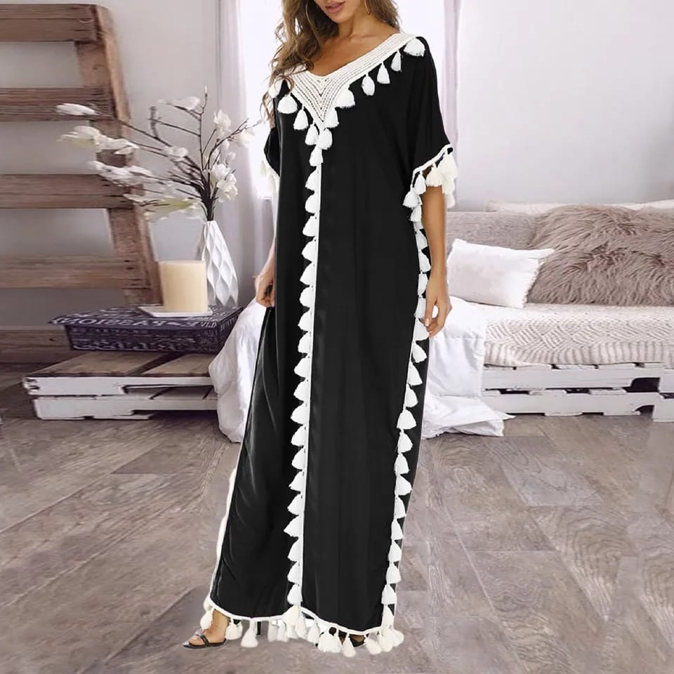 Summer Short Sleeve Tassel Ruffles Muslim Moroccan Kaftan Maxi Dress 000822003 Summer Short Sleeve Tassel Ruffles Muslim Moroccan Kaftan Maxi Dress 000822003