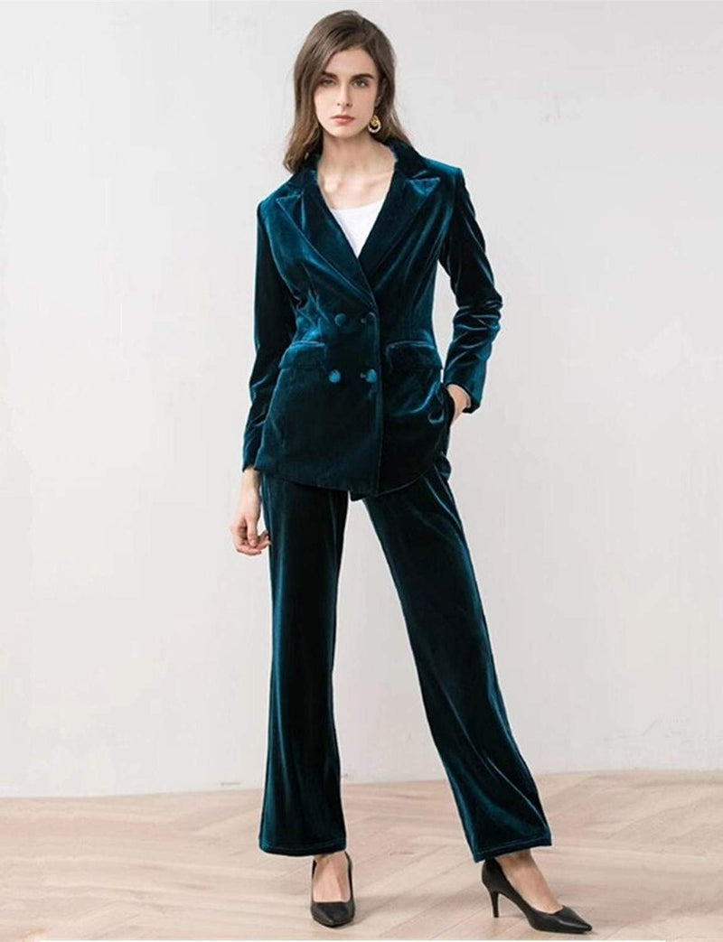 Women's Double Breasted 2 Piece Office Lady Business Suit Velvet Tuxedos Wedding XL 028247199