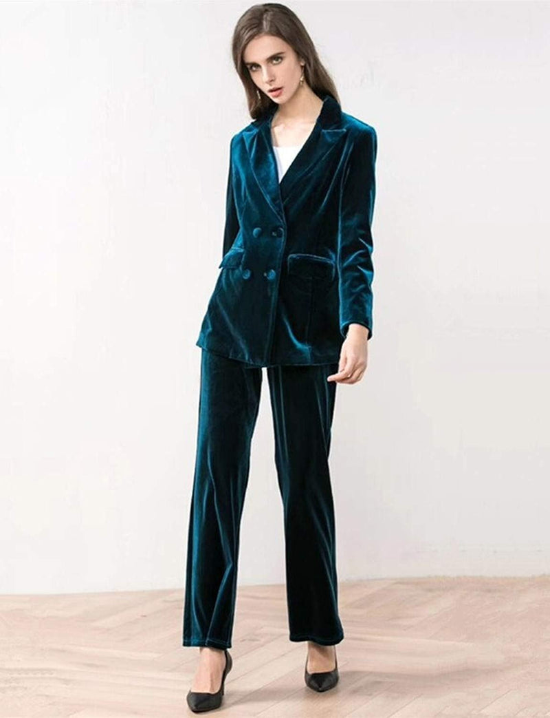 Women's Double Breasted 2 Piece Office Lady Business Suit Velvet Tuxedos Wedding XL 028247199
