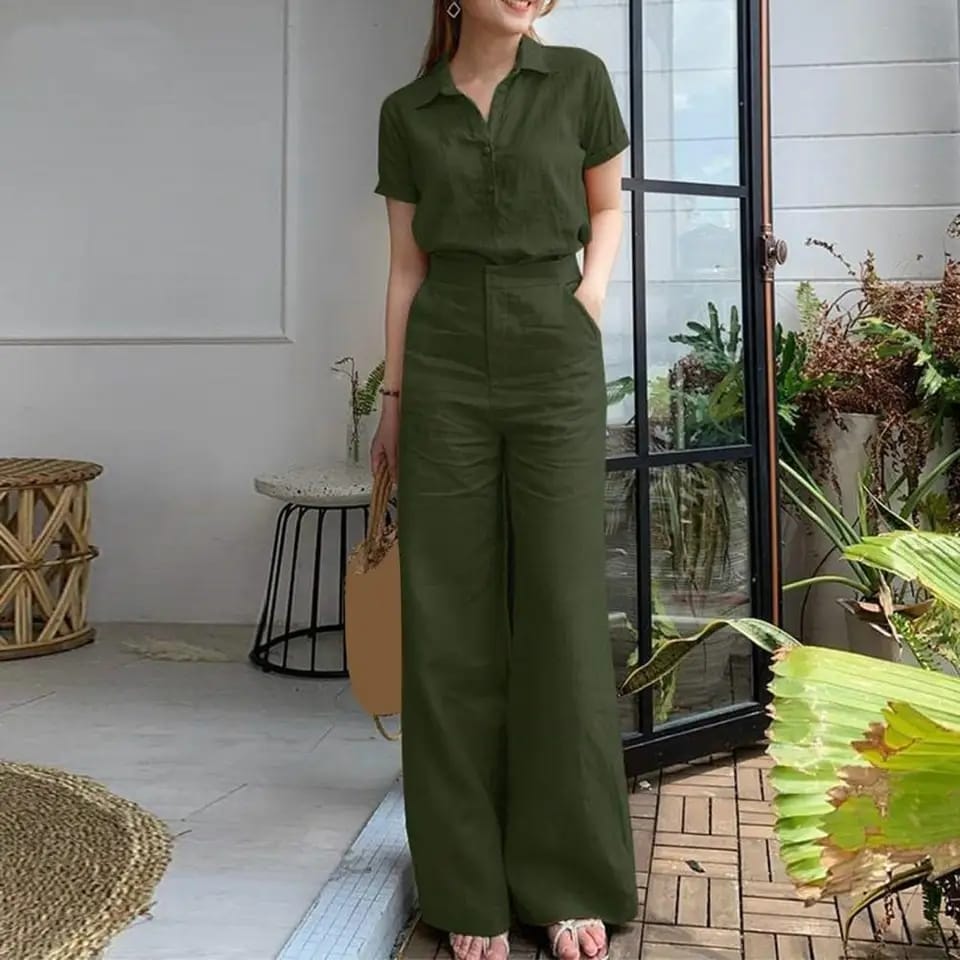 Women's Set Stylish Lapel Shirt Wide Leg Pants Set 000993029 Women's Set Stylish Lapel Shirt Wide Leg Pants Set 000993029