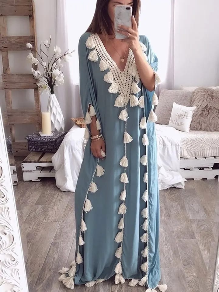 Summer Short Sleeve Tassel Ruffles Muslim Moroccan Kaftan Maxi Dress 000822003 Summer Short Sleeve Tassel Ruffles Muslim Moroccan Kaftan Maxi Dress 000822003