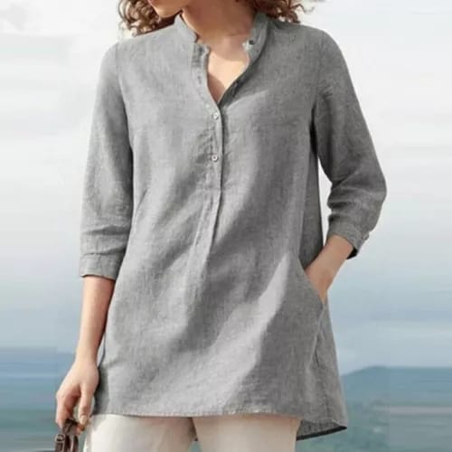 Women's 3/4 Sleeve Loose Button Blouse V Neck Tops 4XL S4615863