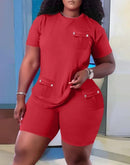 2 Pcs Women's Short Sleeve Solid Color Shorts Set M 439805 - TUZZUT Qatar Online Shopping