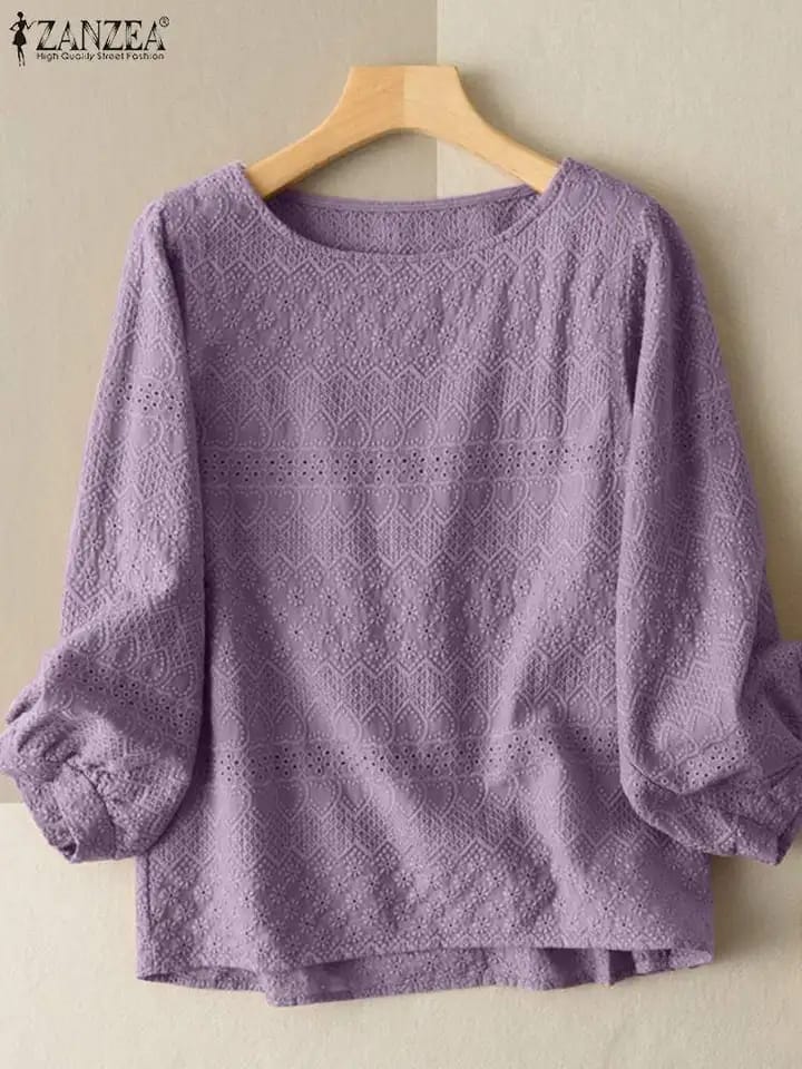 ZANZEA Women Solid Hollow Out Shirt Cotton Tops L S4709183
