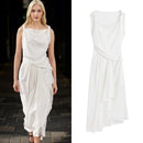Linen Blend Women's Asymmetric Dress Pleated Drape Sleeveless Casual Robe M 40288 - TUZZUT Qatar Online Shopping