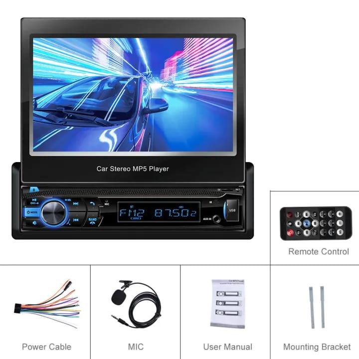 Car Multimedia Player Intelligent Voice MP5 player 1 DIN 7inch Automatic Retractable Screen AUX /SD/ USB Bluetooth for Universal