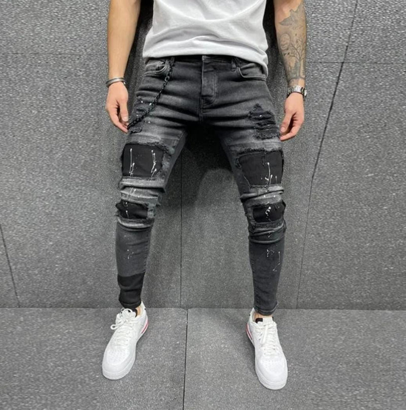 Jeans Men Ripped Skinny Zipper Jeans M S690435