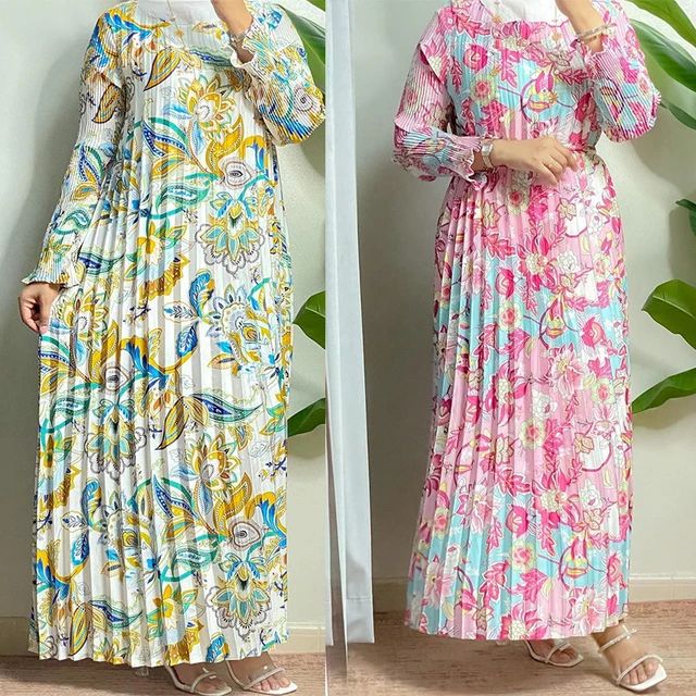 Women's Elegant Floral Print Loose Pleated Dress 2XL B-274312