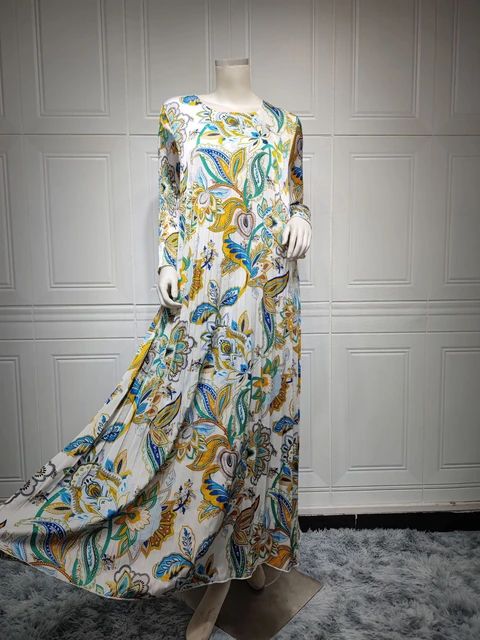 Women's Elegant Floral Print Loose Pleated Dress 2XL B-274312 Women's Elegant Floral Print Loose Pleated Dress 2XL B-274312