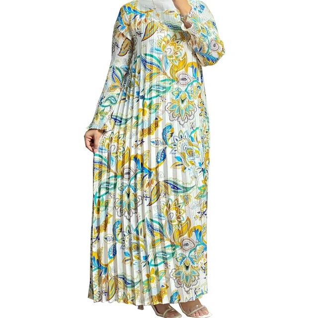 Women's Elegant Floral Print Loose Pleated Dress 2XL B-274312 Women's Elegant Floral Print Loose Pleated Dress 2XL B-274312
