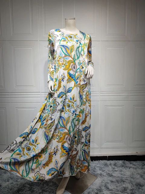Women's Elegant Floral Print Loose Pleated Dress 2XL B-274312