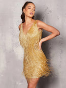 Gold Fashion Women's Tassel Sleeveless V-Neck Sequins Mini Dress XL X505606 - TUZZUT Qatar Online Shopping