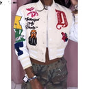 White Winter Casual Letter Printing Jacket Women Long Sleeve 2XL 526158 - TUZZUT Qatar Online Shopping