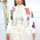 White Winter Casual Letter Printing Jacket Women Long Sleeve 2XL 526158 - TUZZUT Qatar Online Shopping