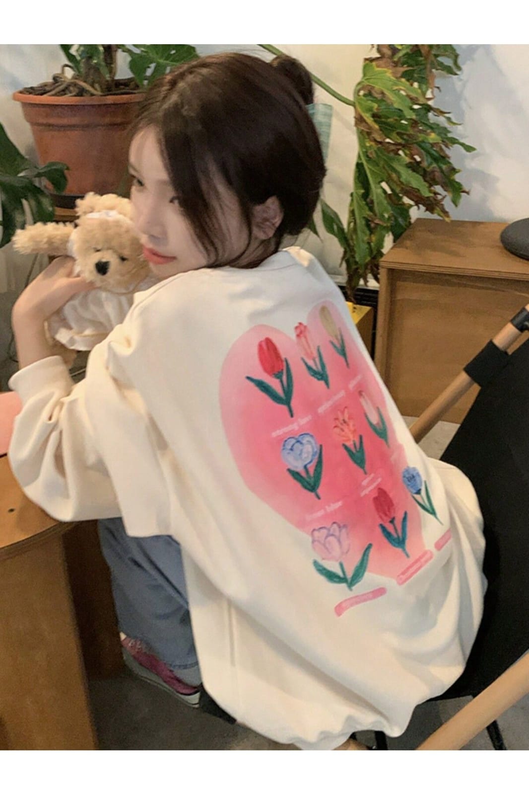 Floral and Letter Graphic Low Shoulder Oversize Sweat T-Shirt 2XL 474886 Floral and Letter Graphic Low Shoulder Oversize Sweat T-Shirt 2XL 474886