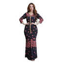 Summer Spring elegant Style Muslim Women Long Sleeve V-neck Polyester Printing Long Dress M 375724 - TUZZUT Qatar Online Shopping