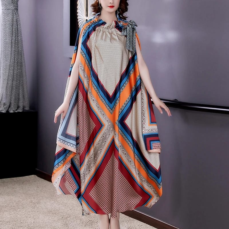 Loose Casual Print Mulberry Silk Maxi Dress Spring Summer Vintage Dress M X4410376 Loose Casual Print Mulberry Silk Maxi Dress Spring Summer Vintage Dress M X4410376