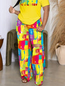 Summer Fashion Queen Letter Print Short Sleeve Top & Cutout Long Pants Set XL 444149 - TUZZUT Qatar Online Shopping