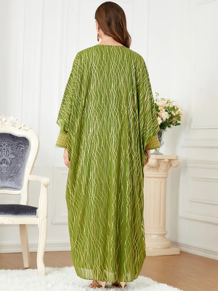 New Fashion Round Neck Embroidery Gilded Long Sleeve Dress + Cardigan Two-piece 2XL B-68712
