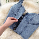 2 Piece Set Summer Women Suit Sexy V-Neck Jeans Vest+High Waist Button-up Denim Skirts S 518515 - TUZZUT Qatar Online Shopping